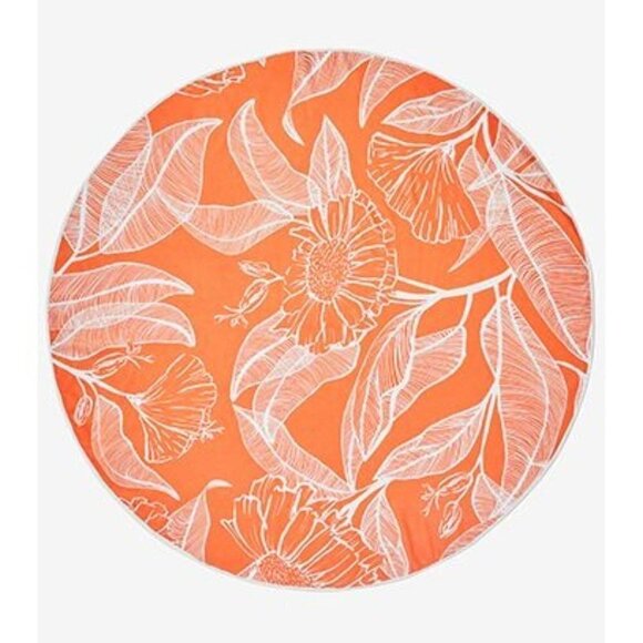 Summer & Rose New Orange Leaf Print 57 Inch Beach Park Outdoor Roundie - Picture 1 of 4